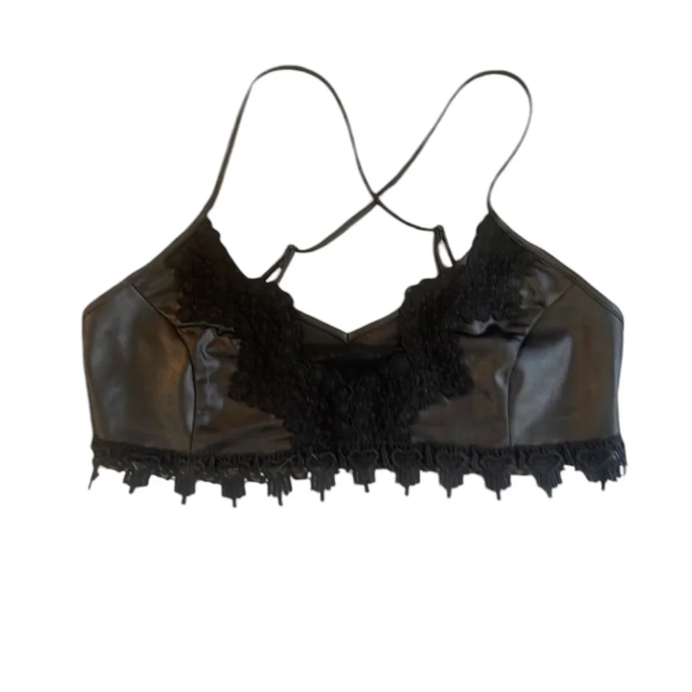 Signature 8, faux leather, lace black, bralette, Small - Picture 1 of 6